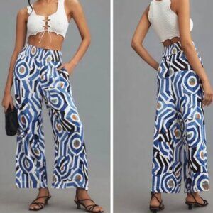 Anthropologie Maeve Saria Geometric Smocked Wide Leg Pant.  Plus Size